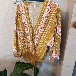 Intimately by Free People Women's Yellow Bodysuit Blouse Top Size XS